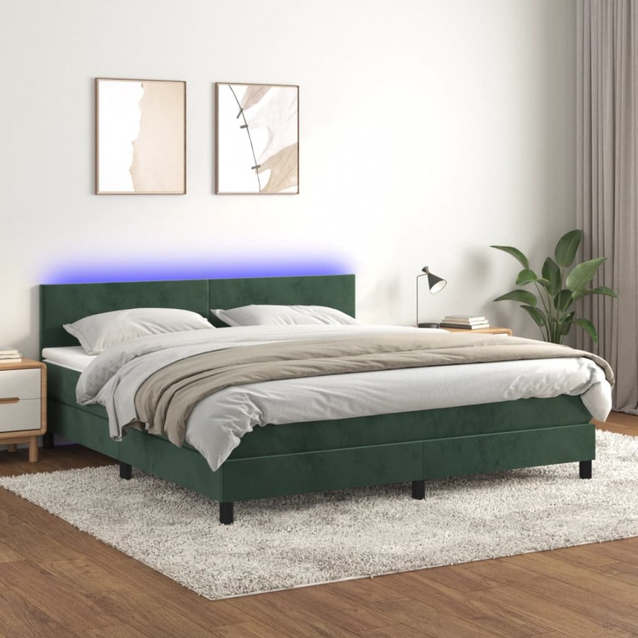 Cadre de lit avec matelas LED Vert foncé 160x200 cm