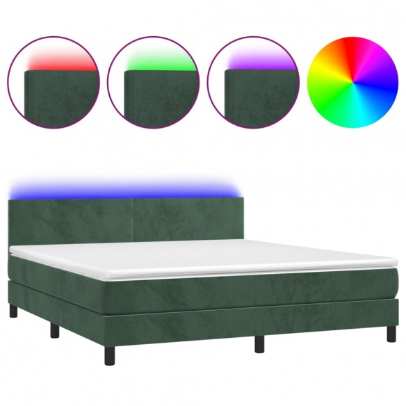 Cadre de lit avec matelas LED Vert foncé 160x200 cm