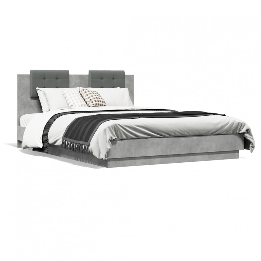 Cadre de lit avec tête de lit gris...