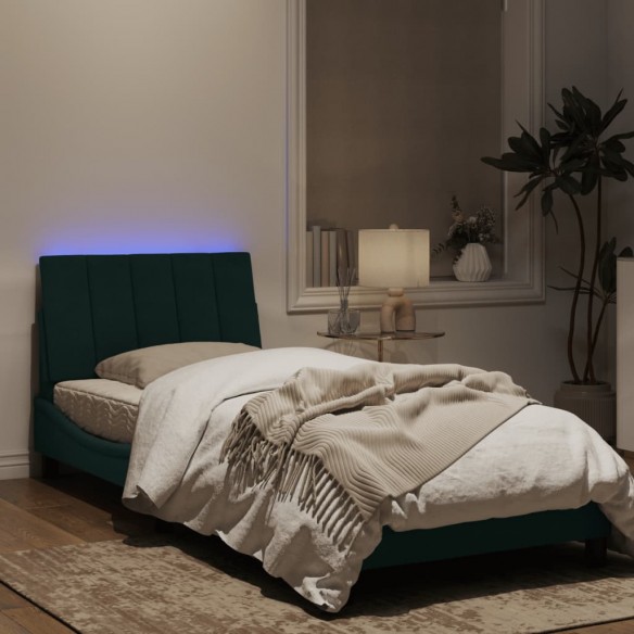 Cadre de lit avec lumières LED vert foncé 90x190 cm velours