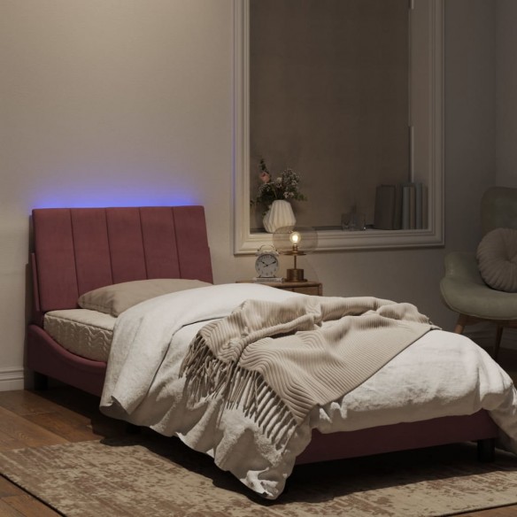 Cadre de lit avec lumières LED rose 90x190 cm velours