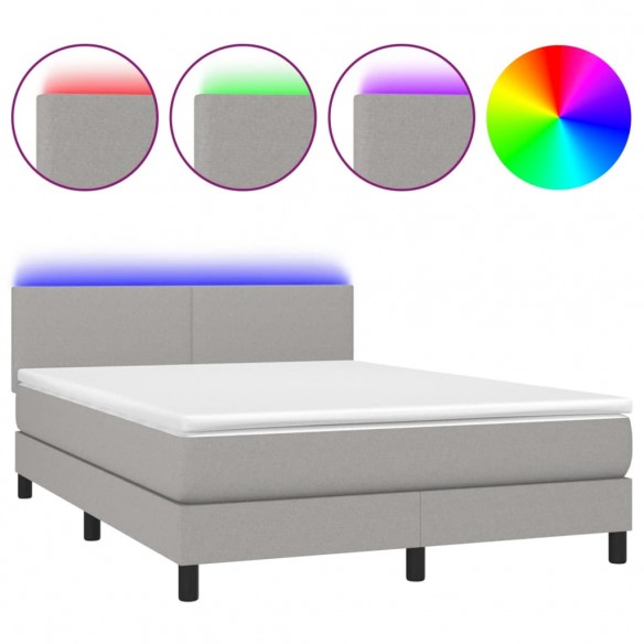 Cadre de lit et matelas et LED Gris clair 140x190 cm