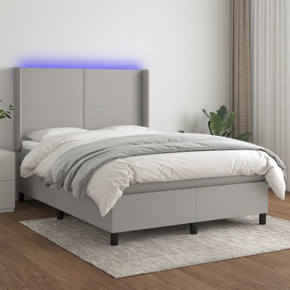 Cadre de lit et matelas et LED Gris clair 140x190 cm