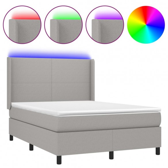 Cadre de lit et matelas et LED Gris clair 140x190 cm