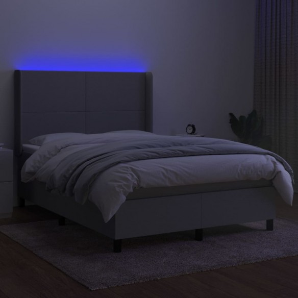 Cadre de lit et matelas et LED Gris clair 140x190 cm