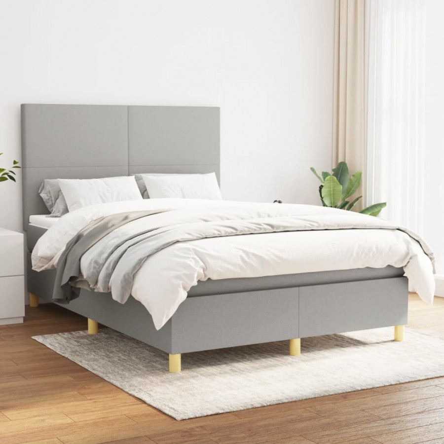 Cadre de lit avec matelas Gris clair 140x200cm Tissu