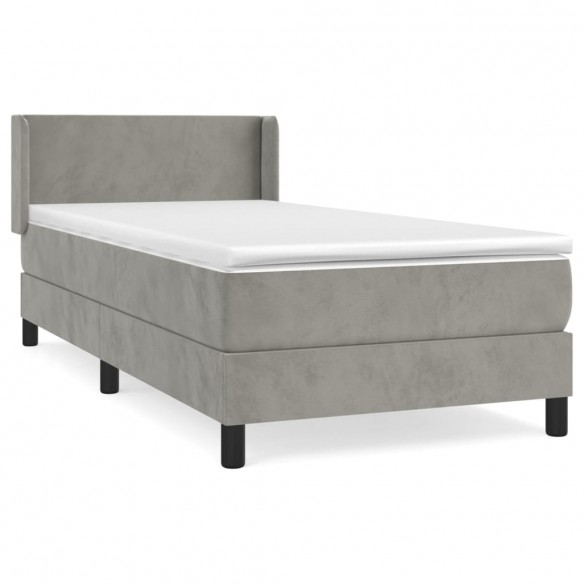 Cadre de lit et matelas Gris clair 100x200cm Velours