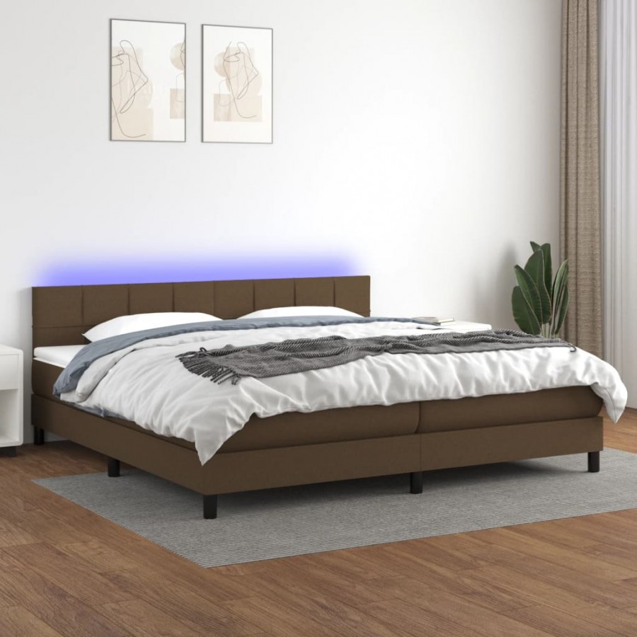 Cadre de lit matelas et LED Marron foncé 200x200 cm