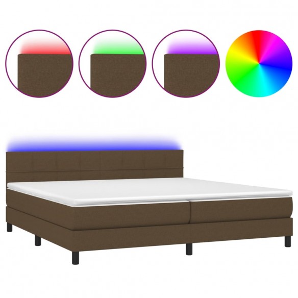 Cadre de lit matelas et LED Marron foncé 200x200 cm