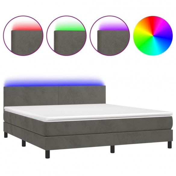 Cadre de lit avec matelas LED Gris foncé 160x200 cm