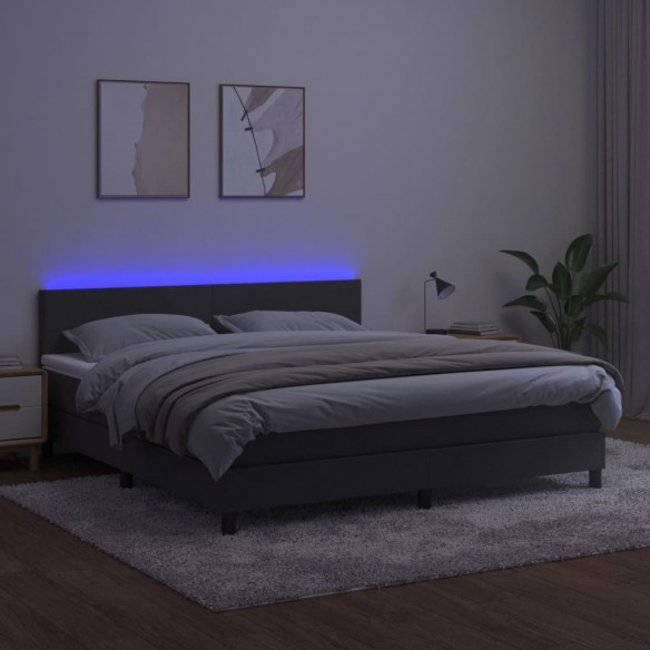 Cadre de lit avec matelas LED Gris foncé 160x200 cm