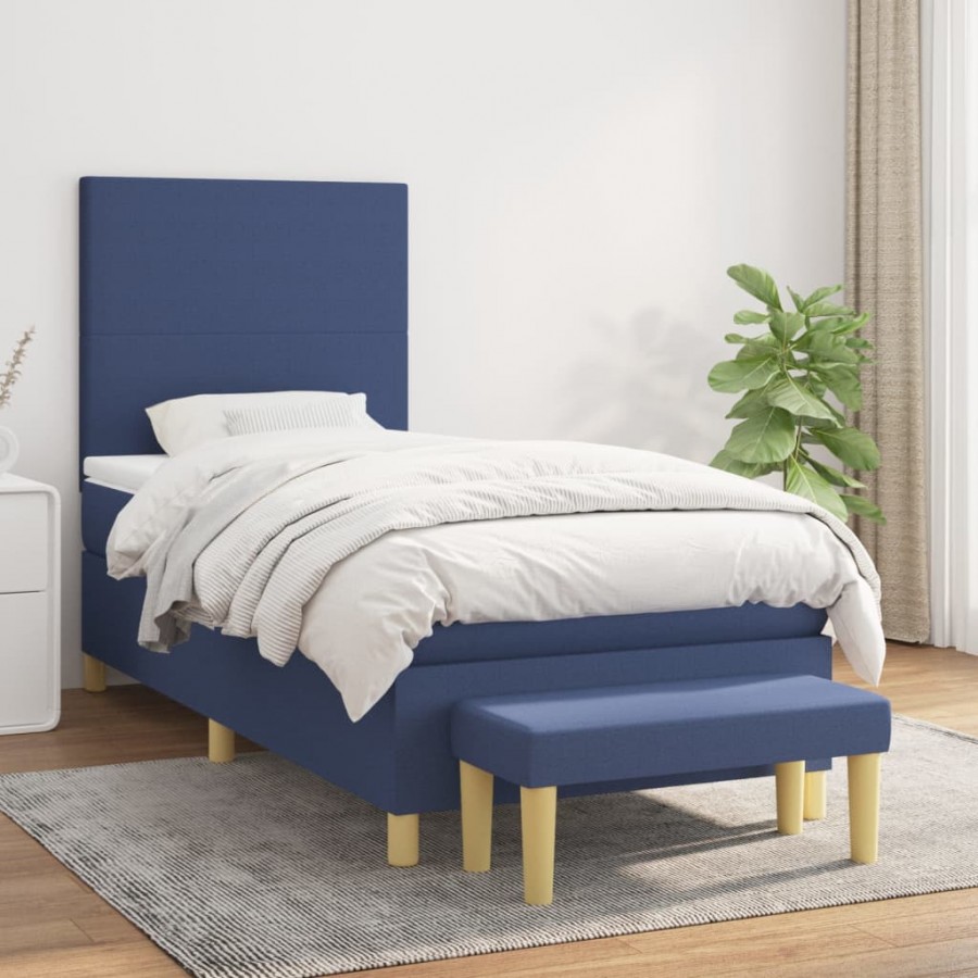 Cadre de lit avec matelas Bleu 100x200 cm Tissu