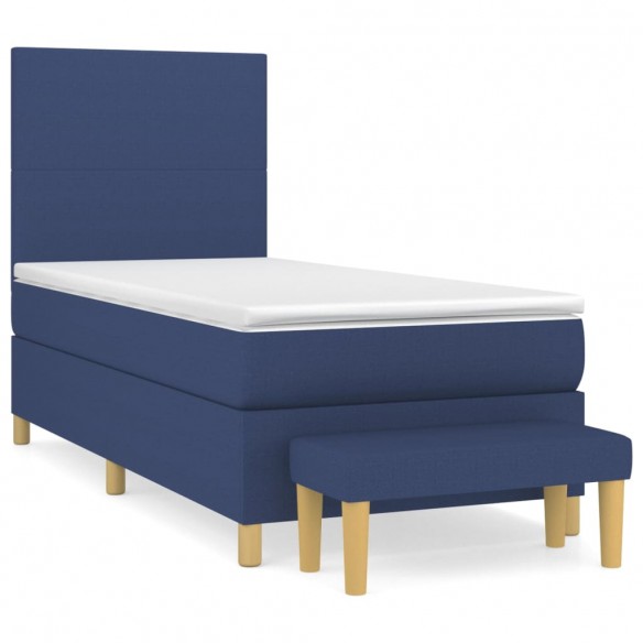 Cadre de lit avec matelas Bleu 100x200 cm Tissu