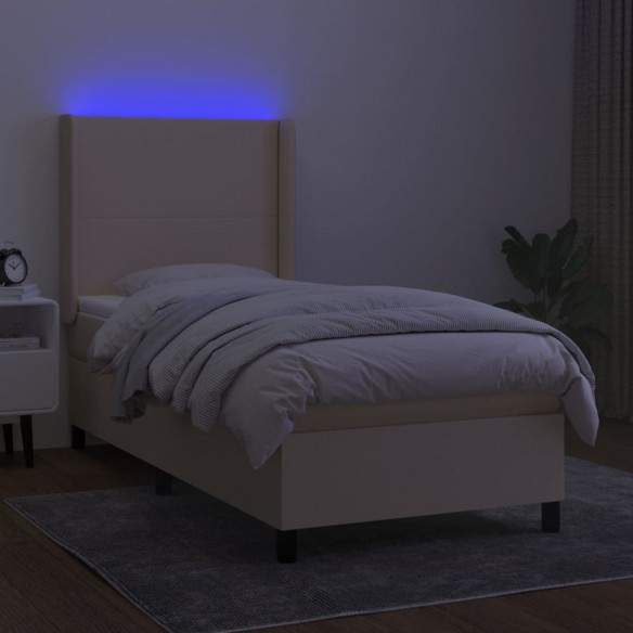 Cadre de lit matelas et LED Crème 80x200cm Tissu