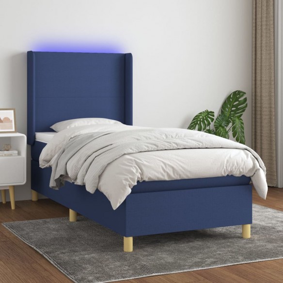 Cadre de lit matelas et LED Bleu 100x200 cm Tissu