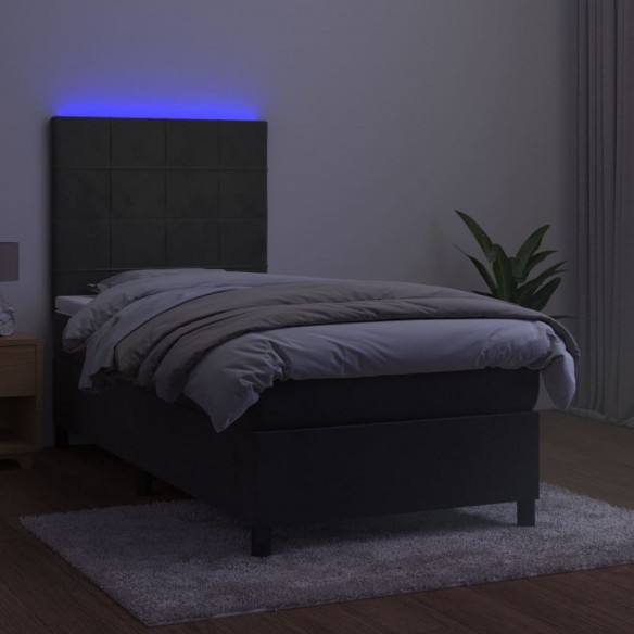 Cadre de lit et matelas et LED Gris foncé 90x190 cm