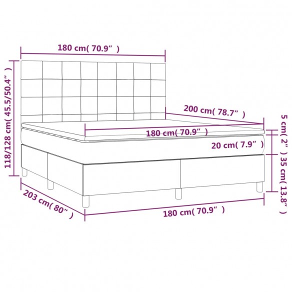 Cadre de lit et matelas Bleu foncé 180x200cm Velours