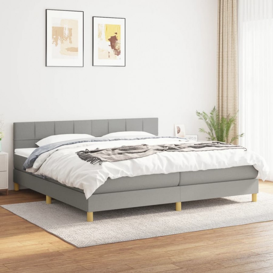 Cadre de lit avec matelas Gris clair 200x200cm Tissu