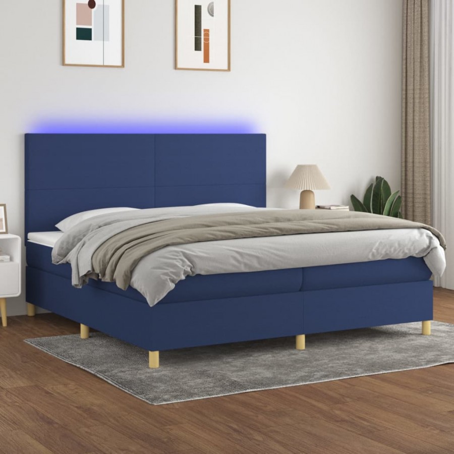 Cadre de lit et matelas et LED Bleu 200x200 cm Tissu