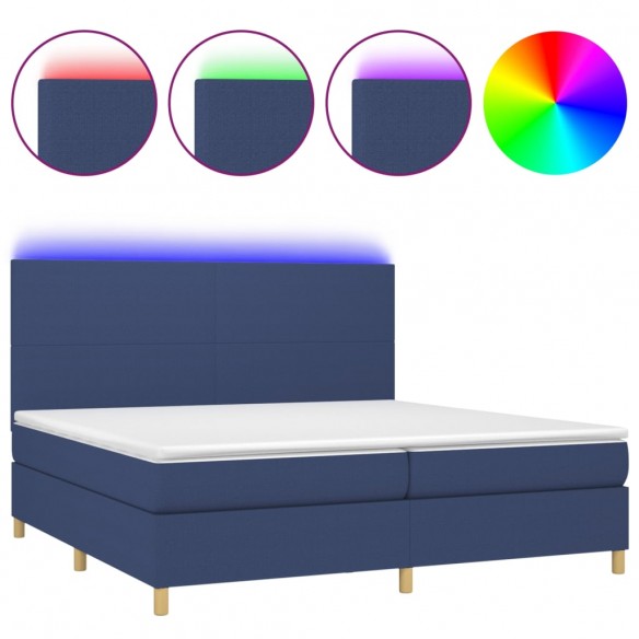 Cadre de lit et matelas et LED Bleu 200x200 cm Tissu