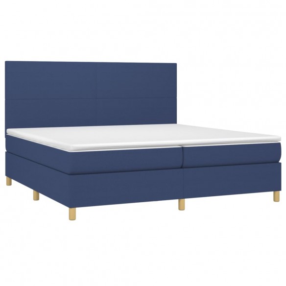 Cadre de lit et matelas et LED Bleu 200x200 cm Tissu