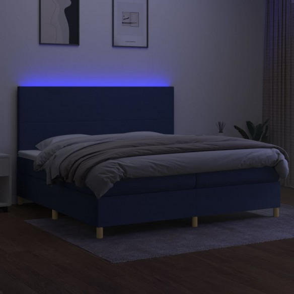 Cadre de lit et matelas et LED Bleu 200x200 cm Tissu