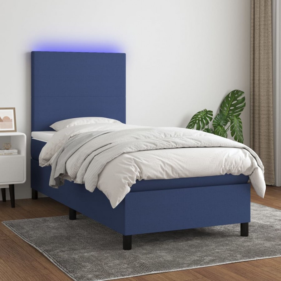 Cadre de lit et matelas et LED Bleu 100x200 cm Tissu