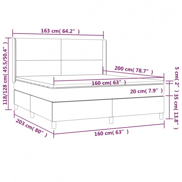 Cadre de lit et matelas Gris foncé 160x200cm Velours