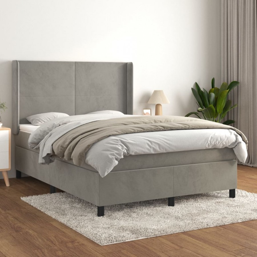 Cadre de lit et matelas Gris clair 140x200cm Velours