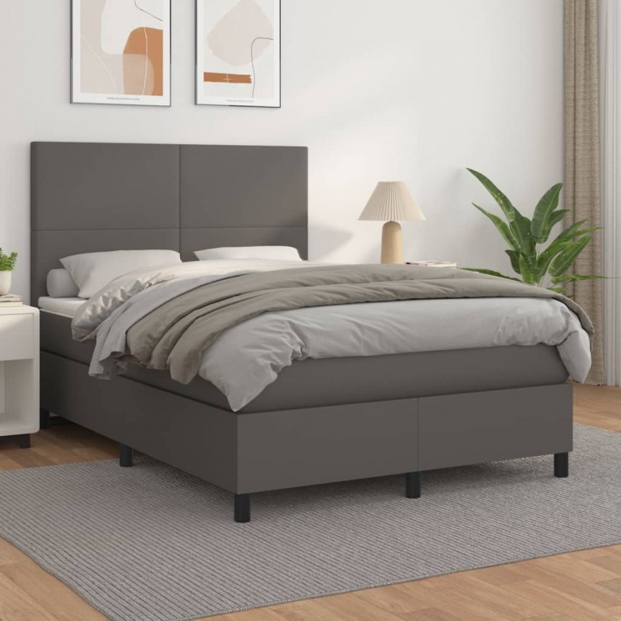 Cadre de lit avec matelas Gris 140x200 cm Similicuir