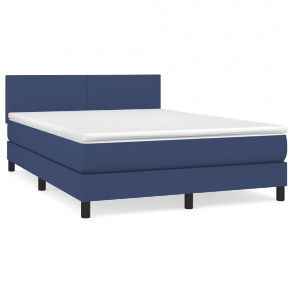 Cadre de lit avec matelas Bleu 140x190 cm Tissu