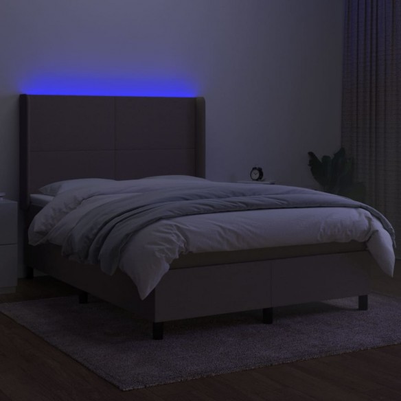 Cadre de lit matelas et LED Taupe 140x200 cm Tissu