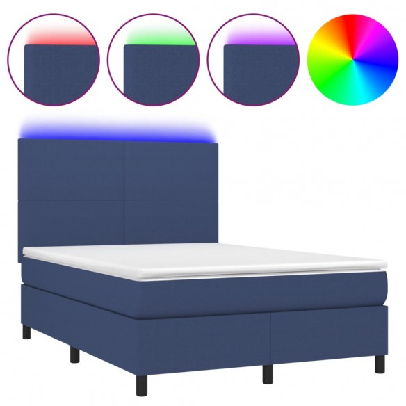 Cadre de lit et matelas et LED Bleu 140x190 cm Tissu