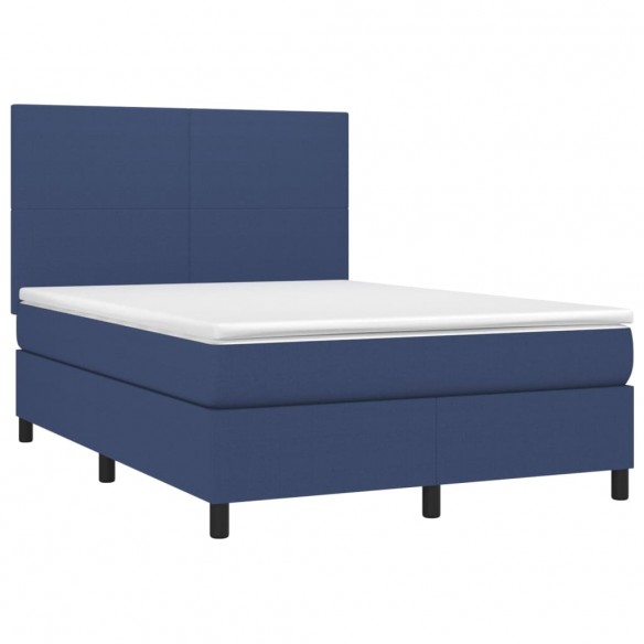 Cadre de lit et matelas et LED Bleu 140x190 cm Tissu