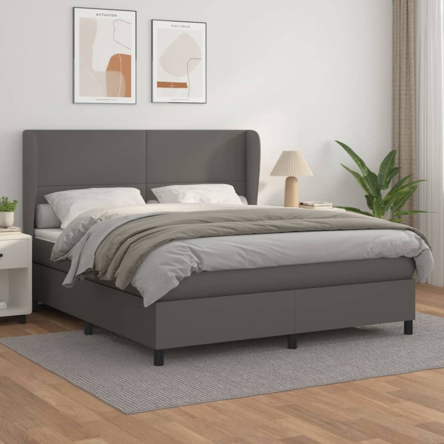 Cadre de lit avec matelas Gris 160x200 cm Similicuir