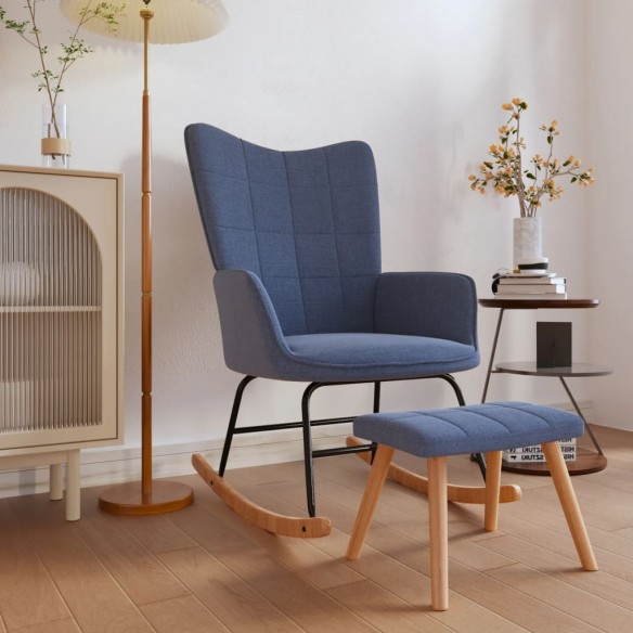 Chaise à bascule avec tabouret Bleu Tissu