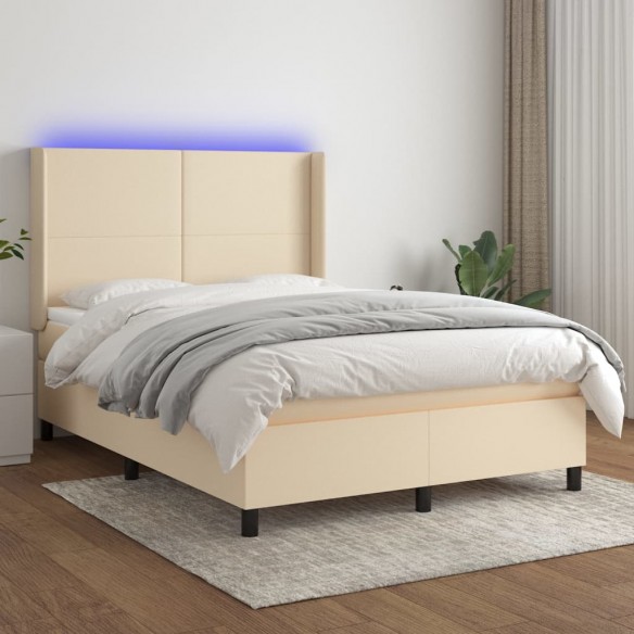 Cadre de lit matelas et LED Crème 140x190 cm Tissu