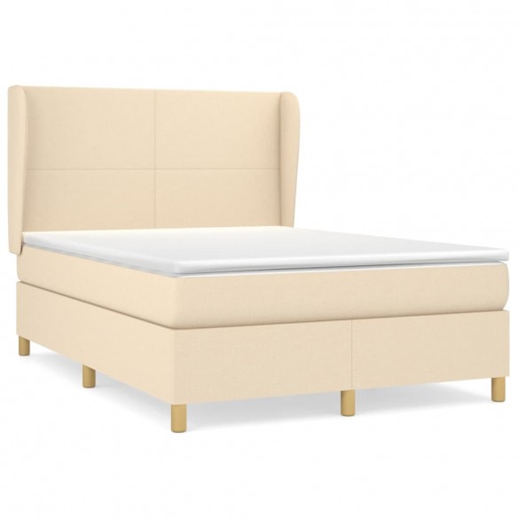 Cadre de lit avec matelas Crème 140x190 cm Tissu