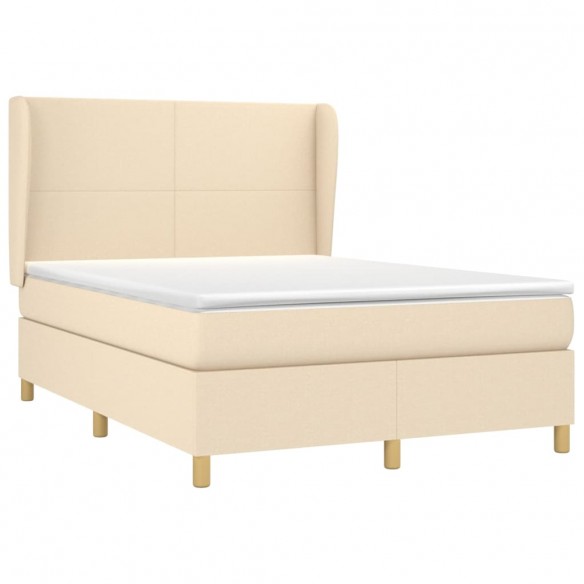 Cadre de lit avec matelas Crème 140x190 cm Tissu