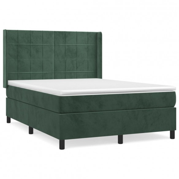 Cadre de lit et matelas Vert foncé 140x200cm Velours