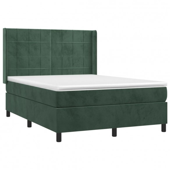 Cadre de lit et matelas Vert foncé 140x200cm Velours