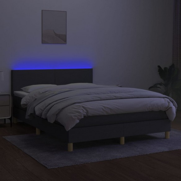 Cadre de lit et matelas et LED Gris foncé 140x200 cm