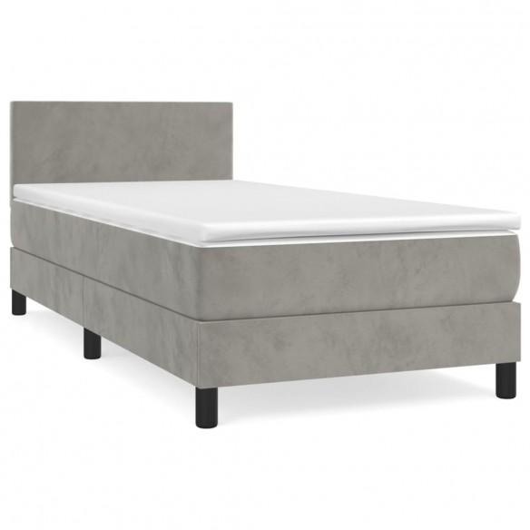 Cadre de lit et matelas Gris clair 90x200 cm Velours