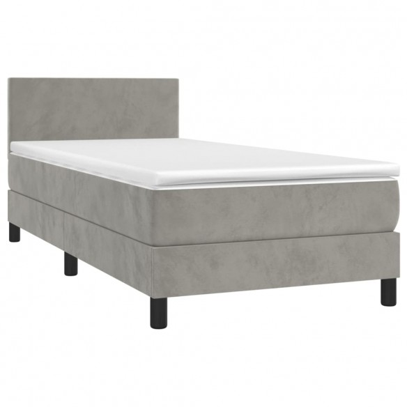 Cadre de lit et matelas Gris clair 90x200 cm Velours