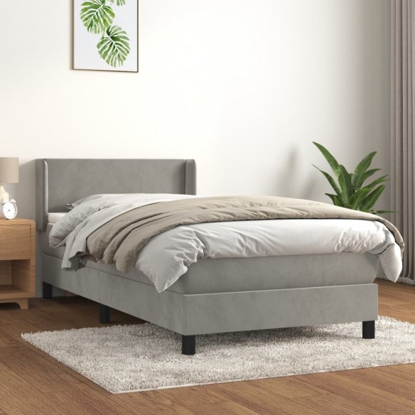 Cadre de lit et matelas Gris clair 90x200 cm Velours