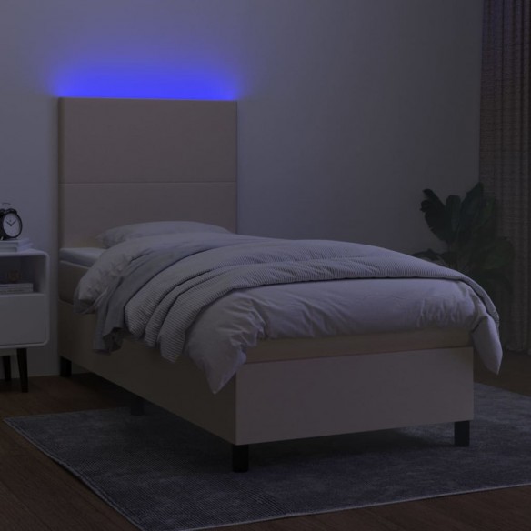 Cadre de lit et matelas et LED Crème 100x200cm Tissu