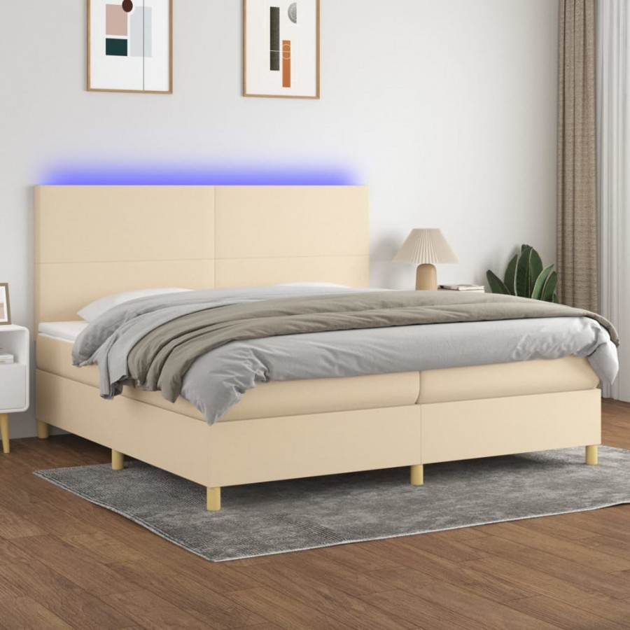 Cadre de lit et matelas et LED Crème 200x200cm Tissu