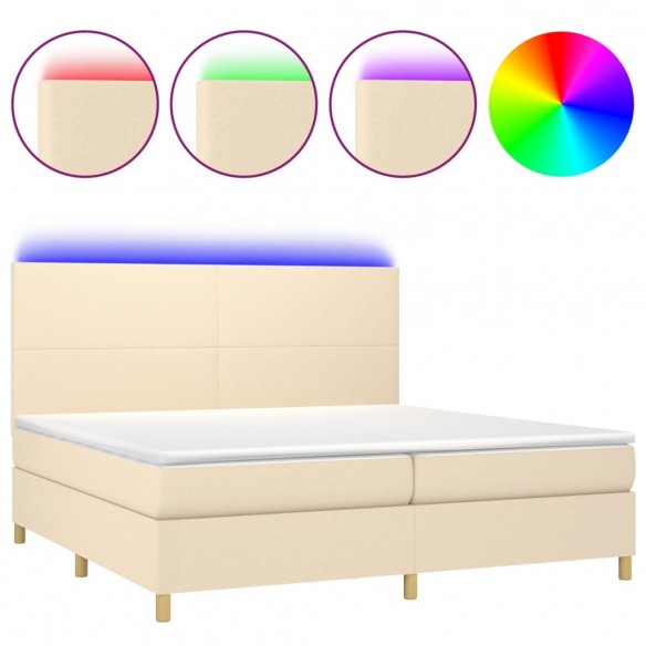 Cadre de lit et matelas et LED Crème 200x200cm Tissu