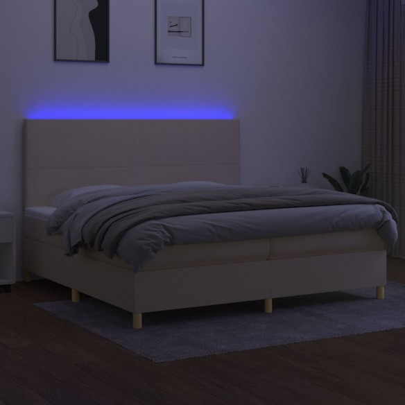 Cadre de lit et matelas et LED Crème 200x200cm Tissu