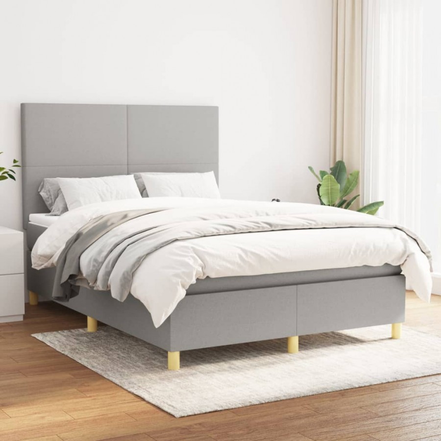 Cadre de lit avec matelas Gris clair 140x190cm Tissu